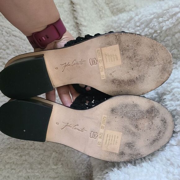 VC John Camuto‎ Lazer Black Leather Knotted Mule Sandals sz 9 - Picture 3 of 7